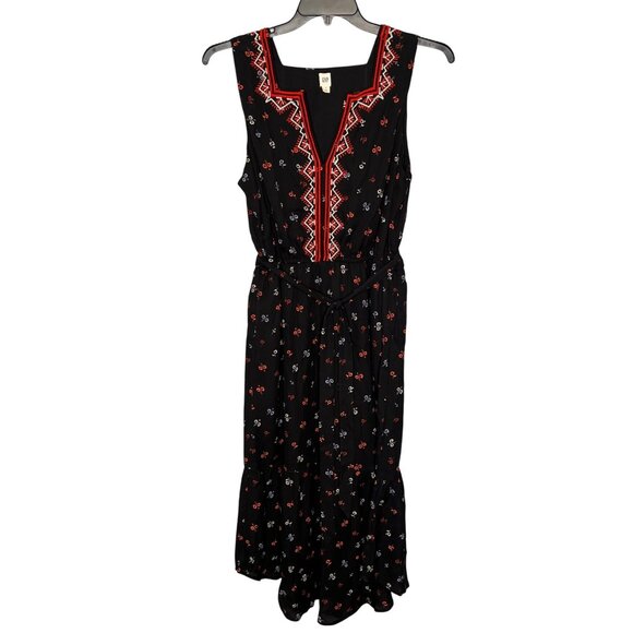 Gap Black Sleeveless Floral Maxi Dress Embroidered Vneck Wimsygoth Boho size Med - Picture 1 of 10